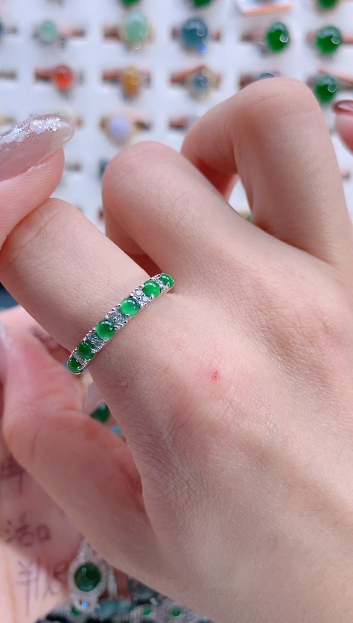 银S925镶嵌戒指翡翠天然翡翠