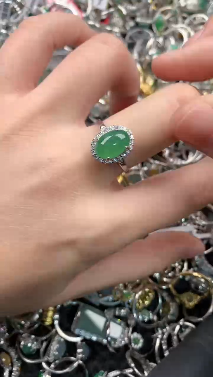 银S925镶嵌戒指翡翠13  7