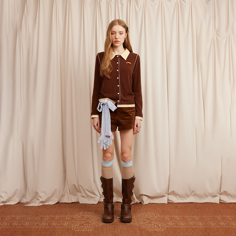 河岸家买手店ARTE PURA百搭修身衬衫拼接毛针织开衫女25秋冬新款