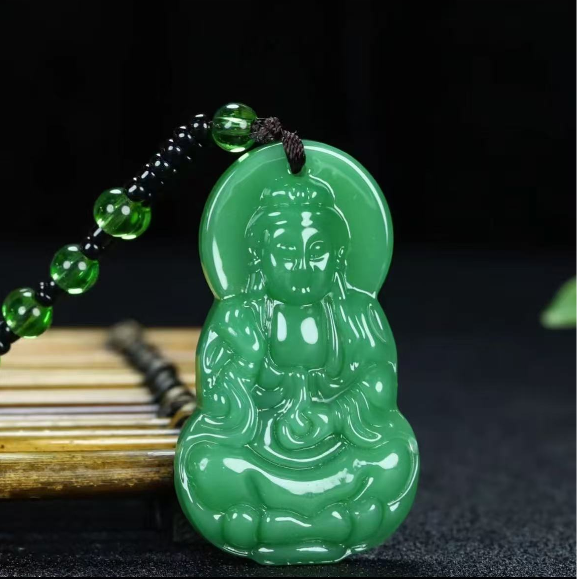 时尚饰品深绿色八角观音吊坠