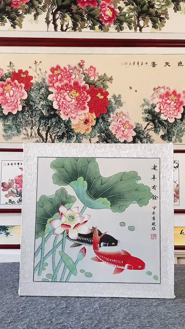 国画实木画框纯手绘国画65*65cm带框装饰挂画