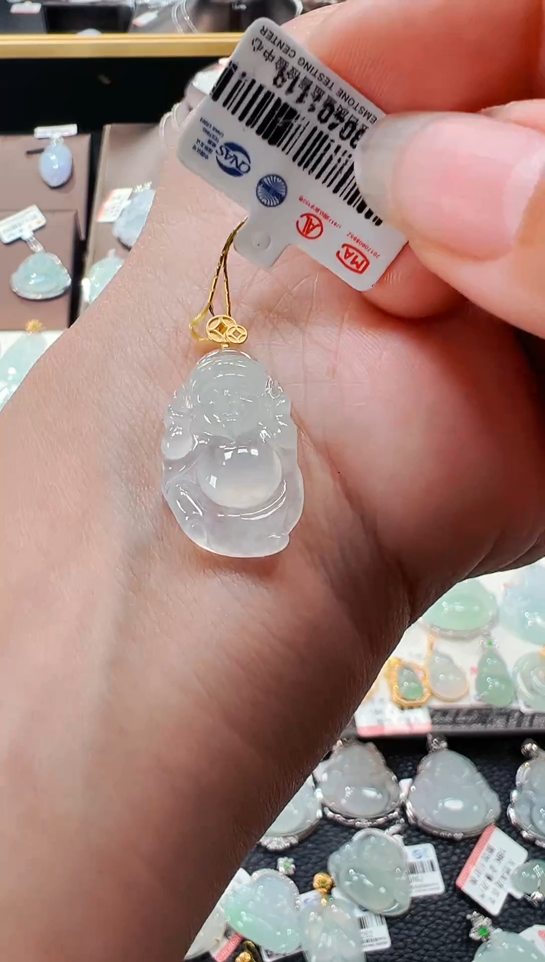 【闪购商品】翡翠吊坠(不含链)18K金镶嵌财神爷吊坠1118