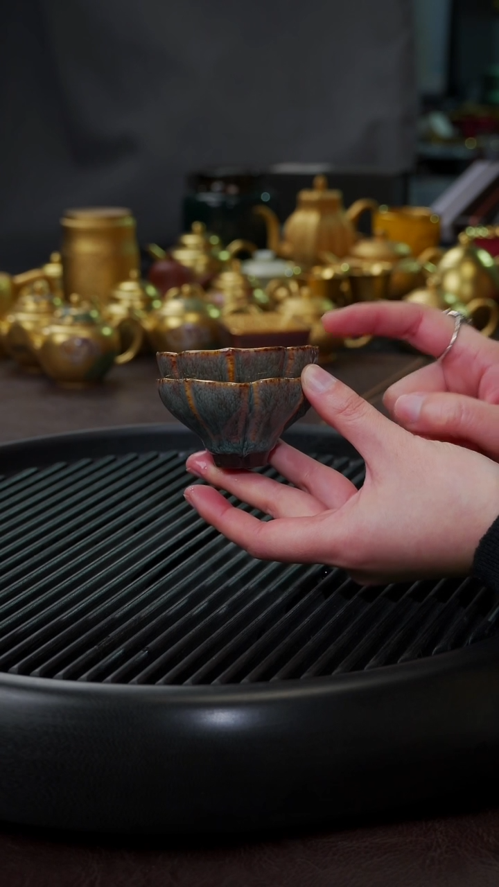 【闪购商品】杯【宜景窑天目釉青釉鎏金】2只水上漂