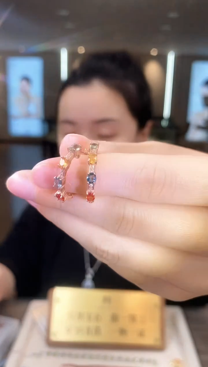 蓝宝石耳饰银S925镶嵌09