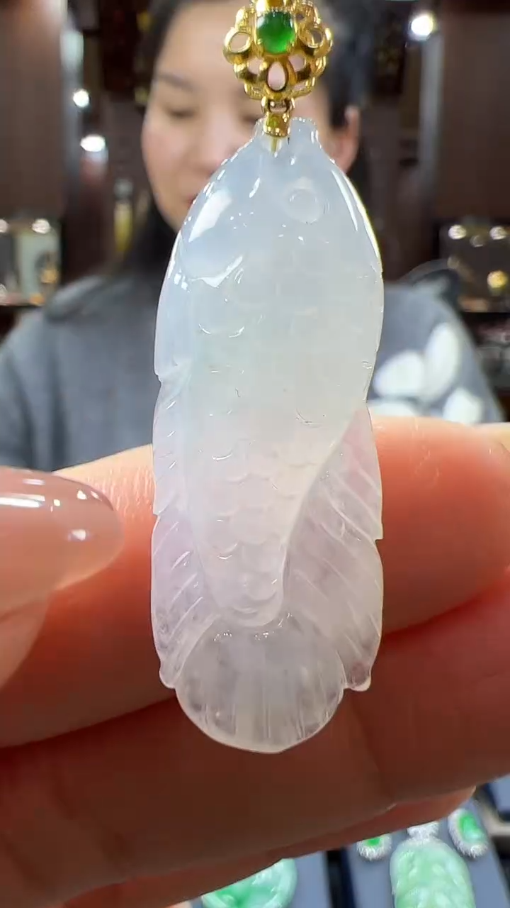 【闪购商品】翡翠挂件18K金镶嵌鱼 不含链