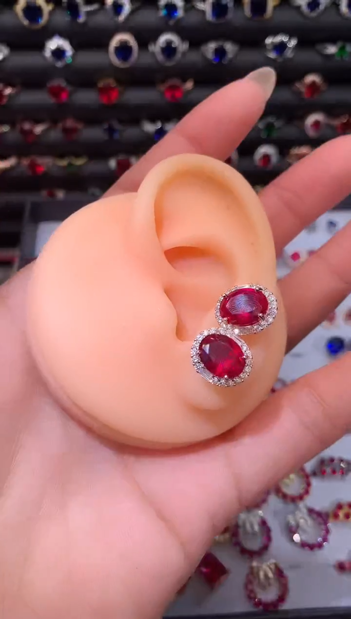 【闪购商品】红宝石耳饰银S925镶嵌810玫瑰金