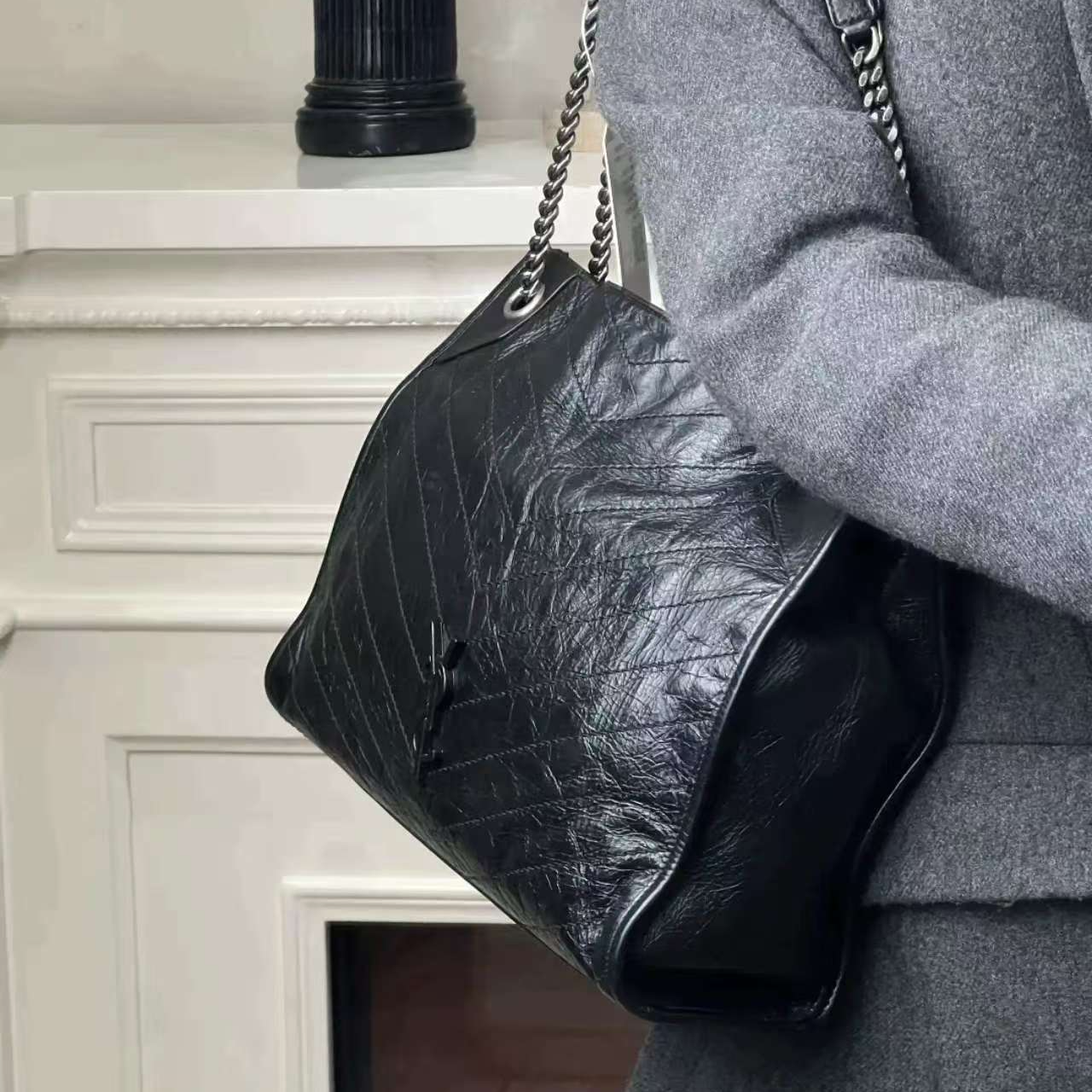 99新 YSL/圣罗兰 ysl shopping bag黑银/甄选