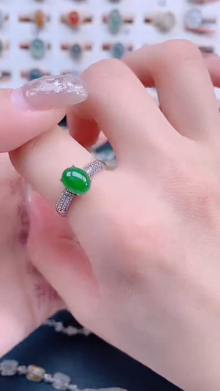 银S925镶嵌戒指翡翠天然翡翠