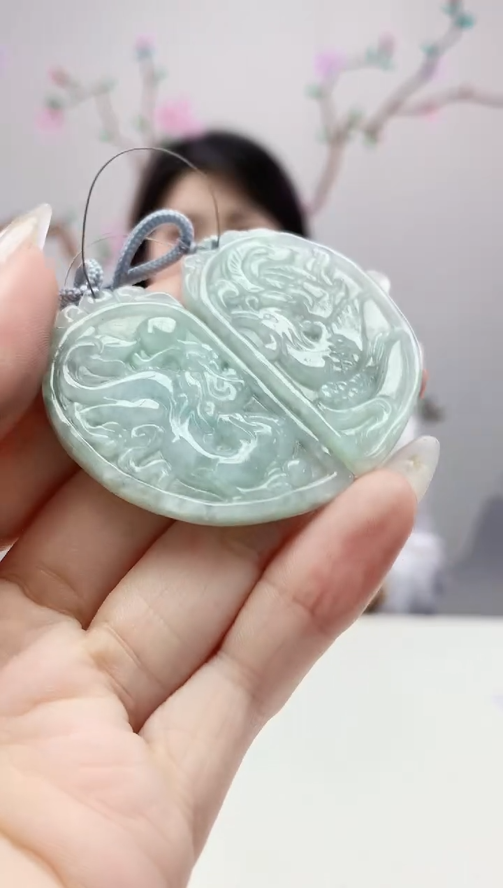 翡翠未镶嵌颈饰026ee-JJ挂件一对5