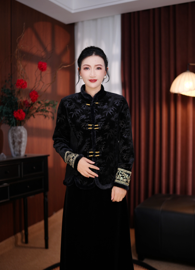 6005女士新款气质上衣加绒加厚款复古女装提花上衣