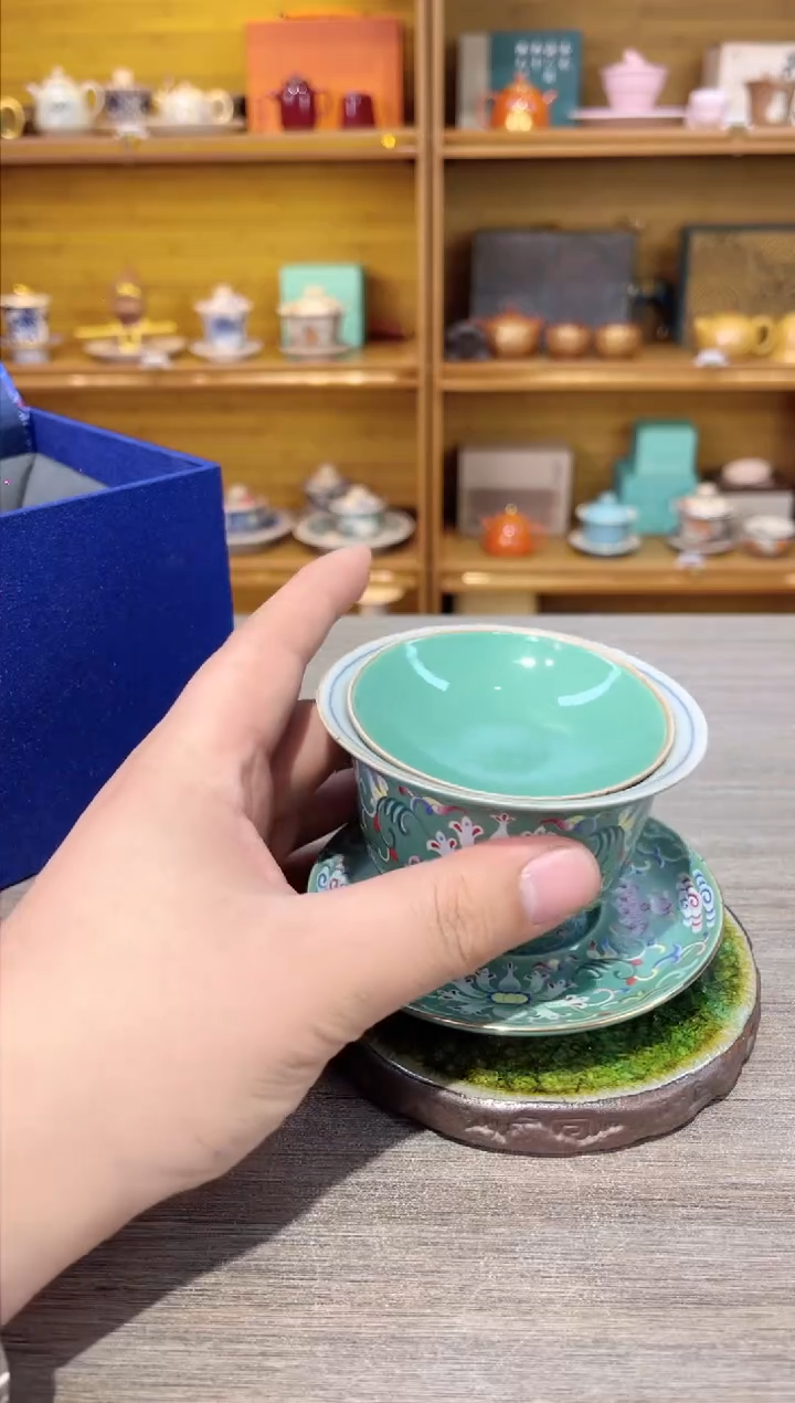 【闪购商品】深绿缠盖碗茶具茶具