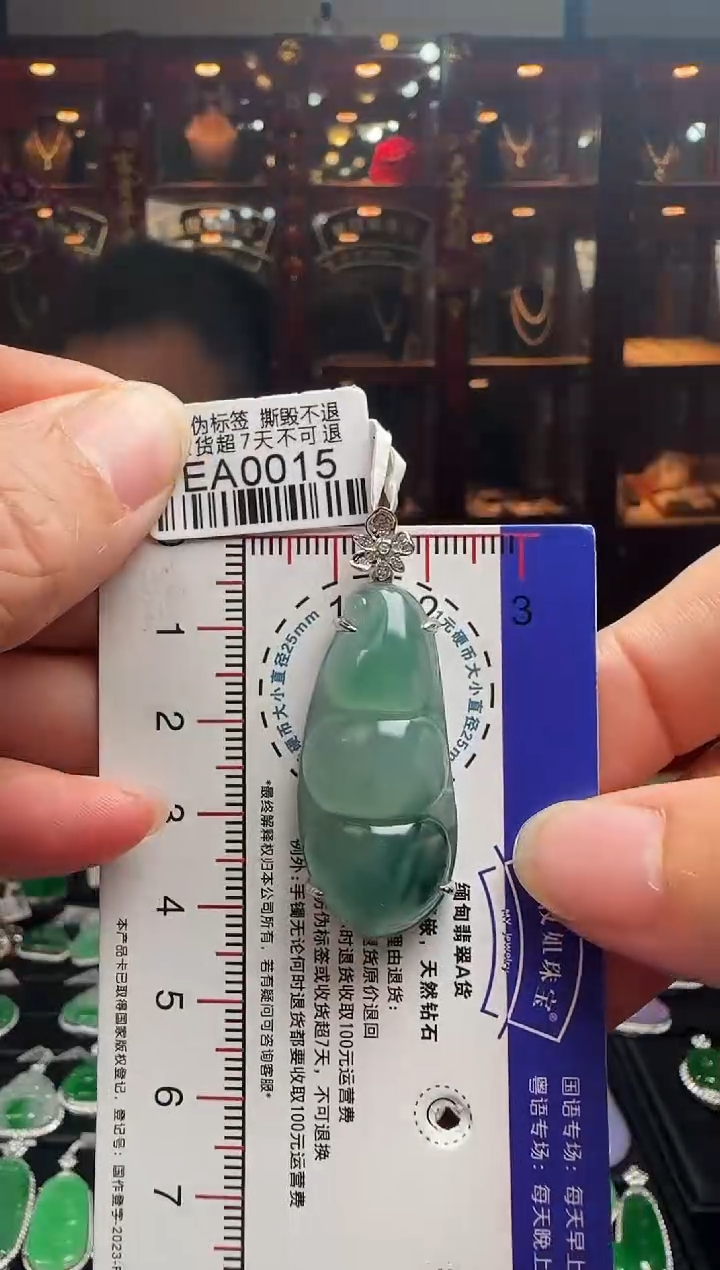 【闪购商品】翡翠颈饰18K金镶嵌EA0015冰绿富贵豆