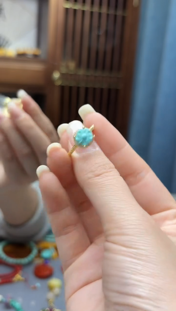 银S925镶嵌绿松石戒指松石戒指GW