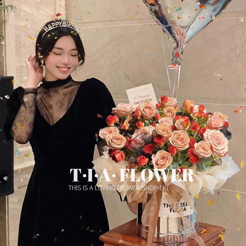 【小红书同款】19朵卡布奇诺抱抱桶花束生日送女友爱人花束送花上门