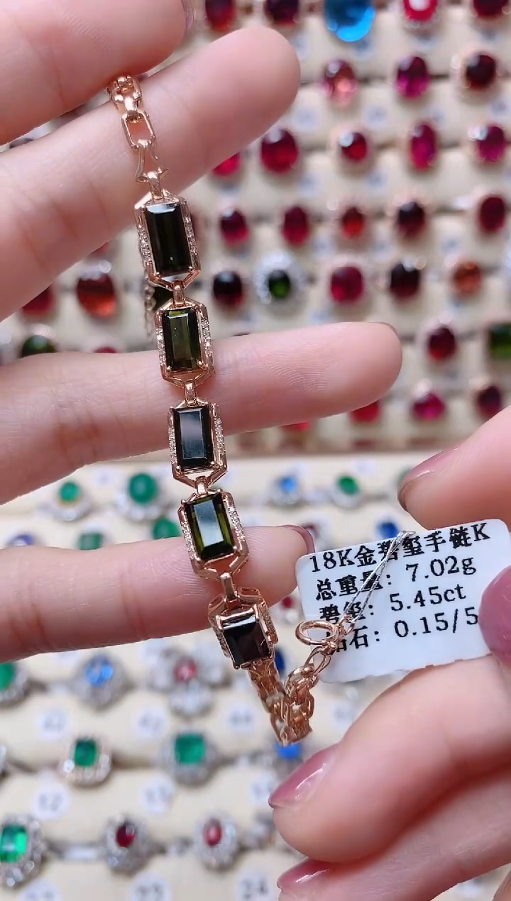 【闪购商品】碧玺18K金手链18K金镶嵌1