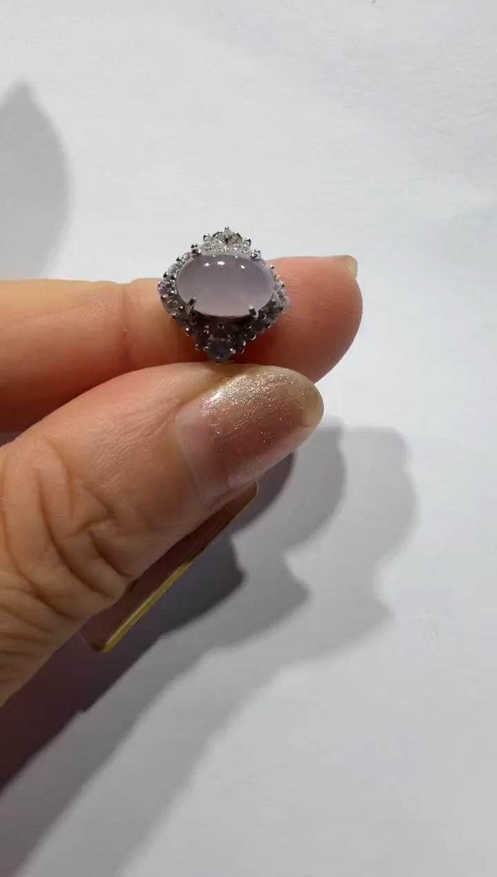 银S925镶嵌戒指翡翠925银镶缅甸A货翡翠戒指