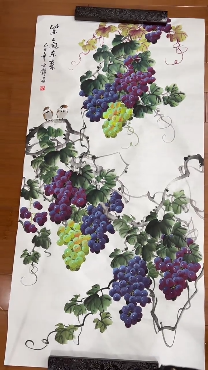 国画【福利，纯手工手绘】张文锦葡萄竖版138*68厘米