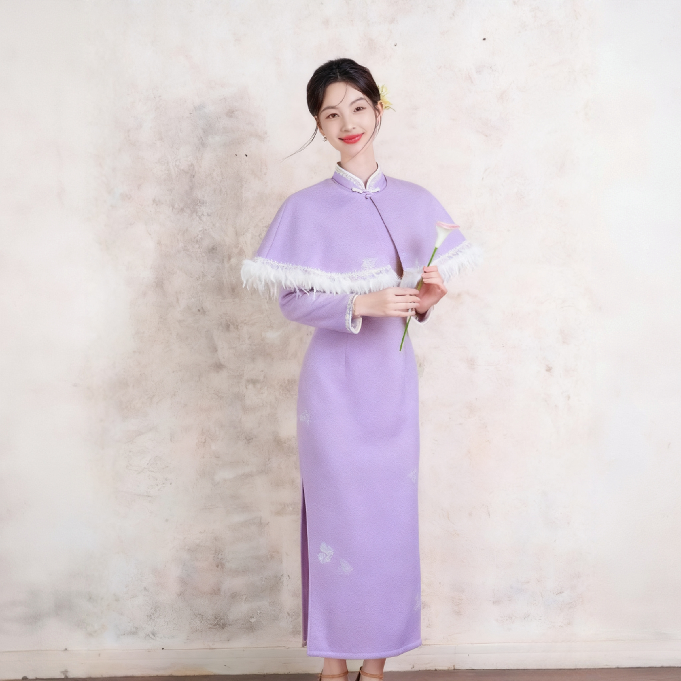 （8093）旗袍女士国风都市风冬季气质低开衩复古