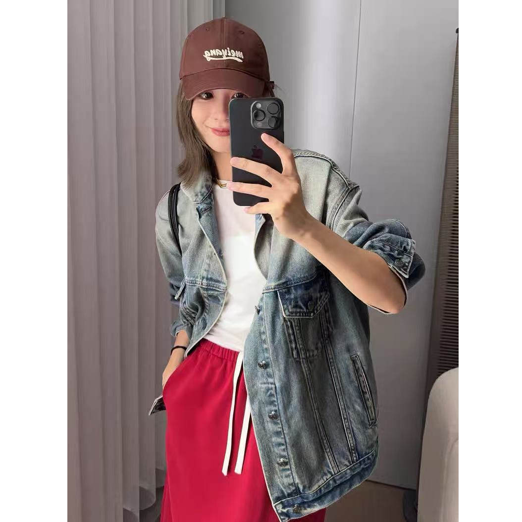 美洋MEIYANG 大轻松牛仔衣 穿搭救星！做旧水洗磨白翻领夹克-周四