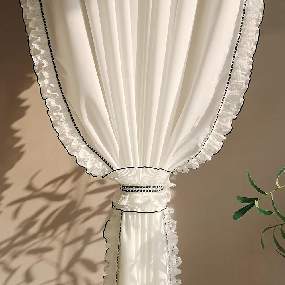 法式浪漫太空纱透光不透人防晒蕾丝荷叶边窗纱窗帘纱帘卧室窗户