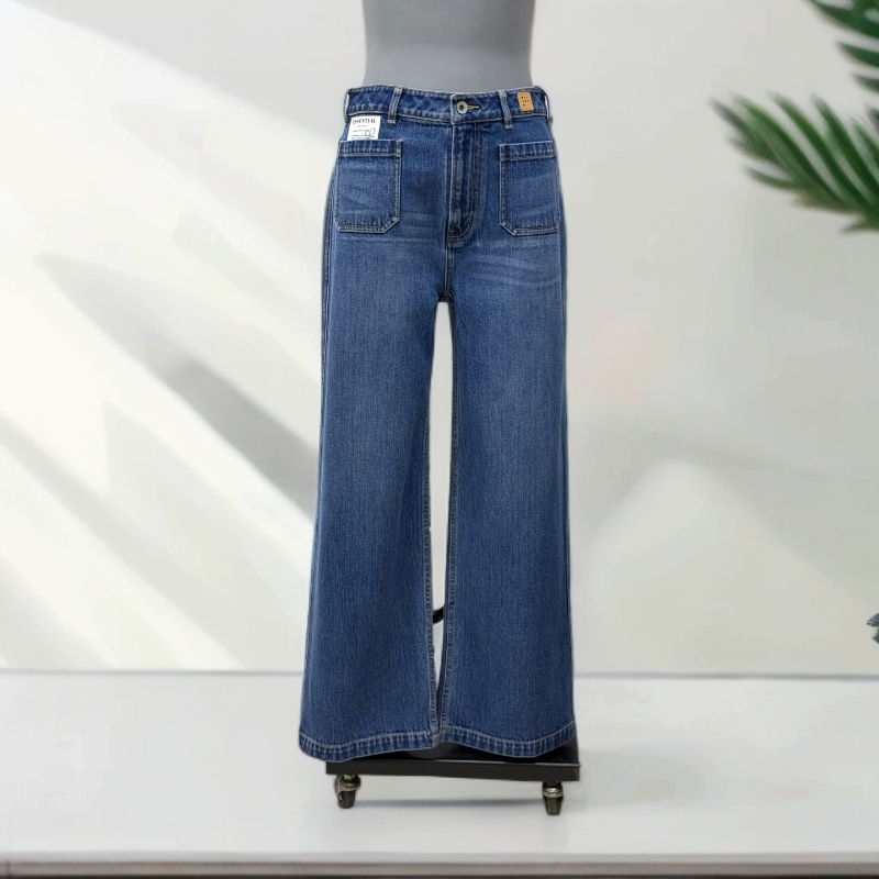 【皮卡丘】高腰阔腿牛仔裤百搭显瘦蓝色休闲宽松裤子阔腿裤KN9452