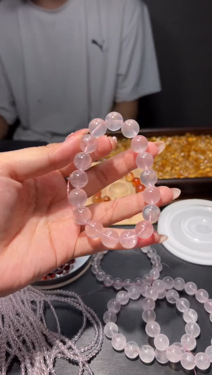 未镶嵌手链水晶粉水晶12mm手串