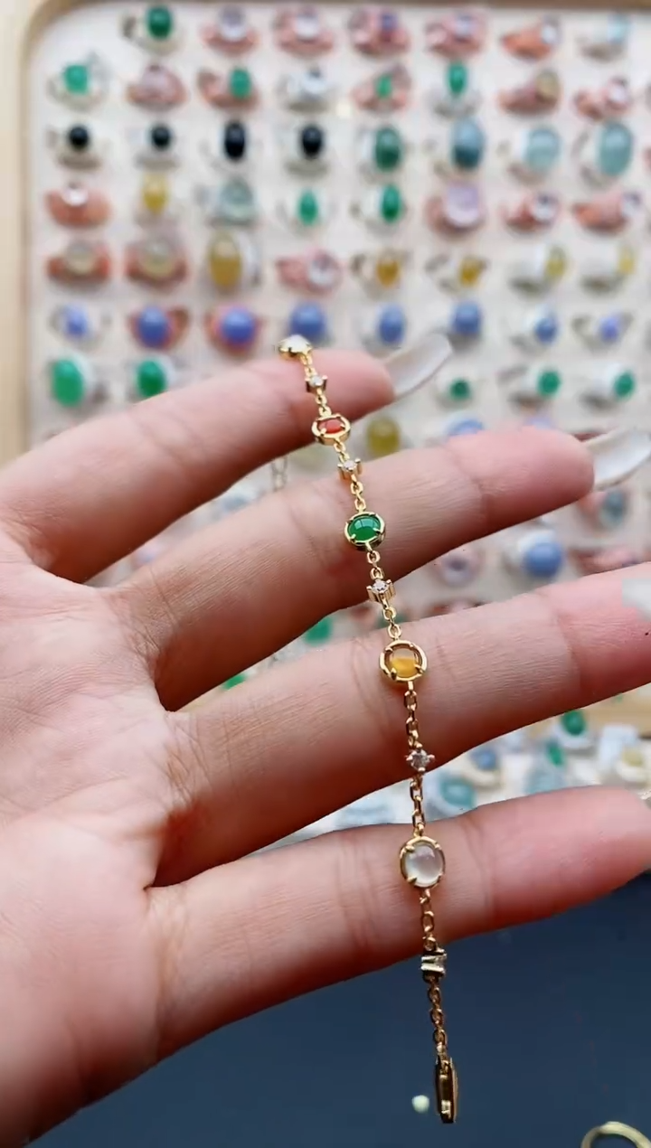 【闪购商品】翡翠手链银S925镶嵌缅甸天然A货翡翠444  10+2