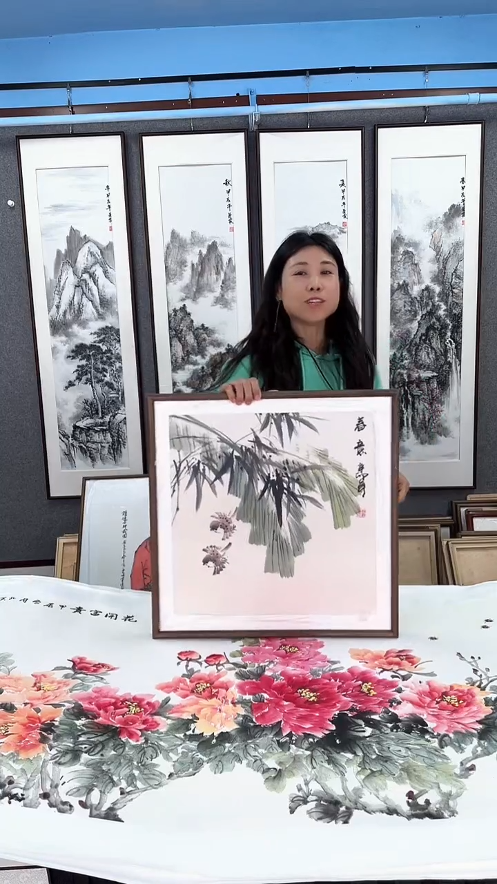 国画实木装裱  竹子  60*60