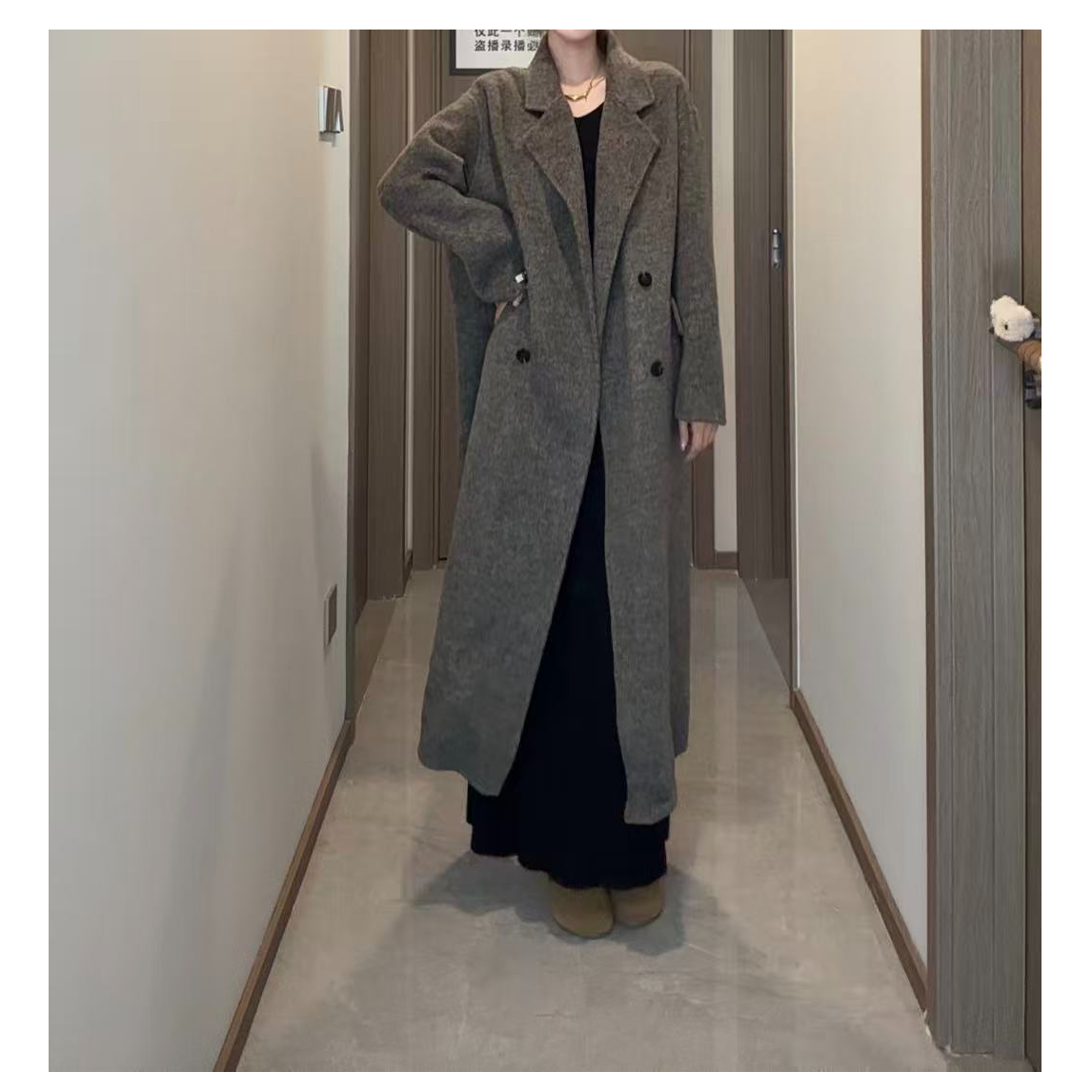 【大眼妹儿专属】海盐玫瑰时尚韩版中长款加厚百搭时尚双面大衣2566