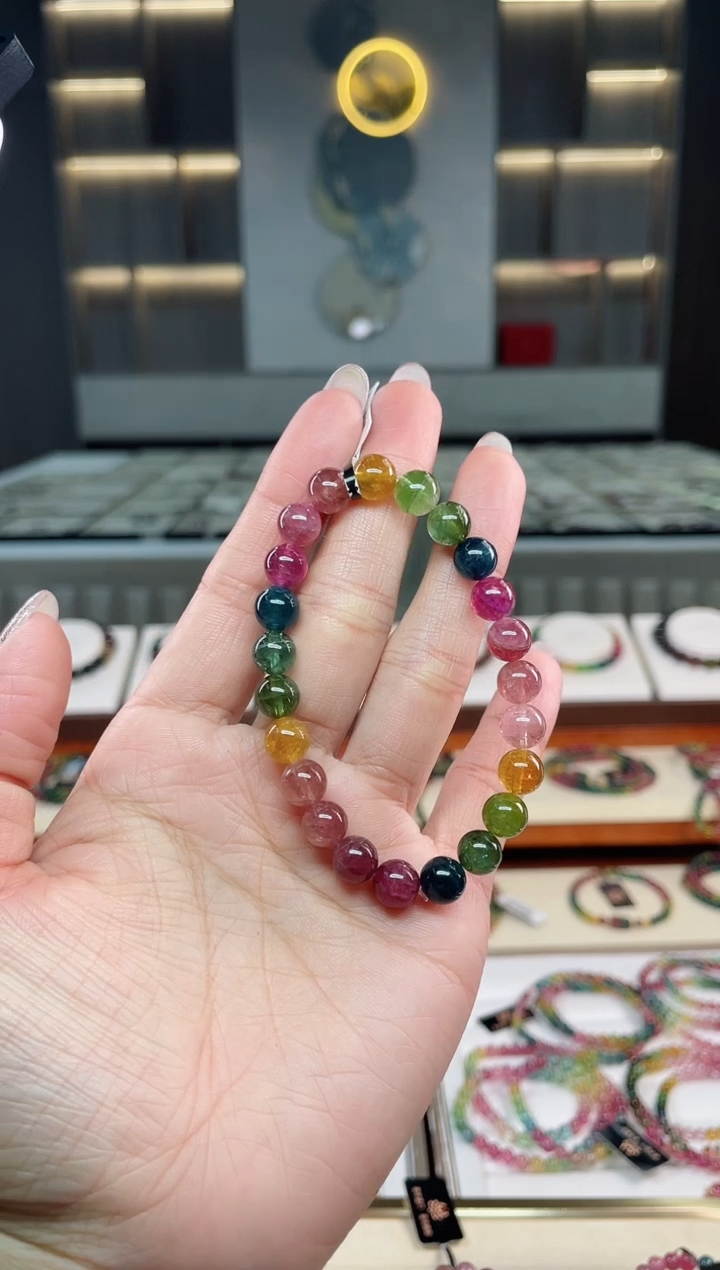 未镶嵌老矿碧玺彩虹单圈手串8mm+碧玺（多样性发一条）T