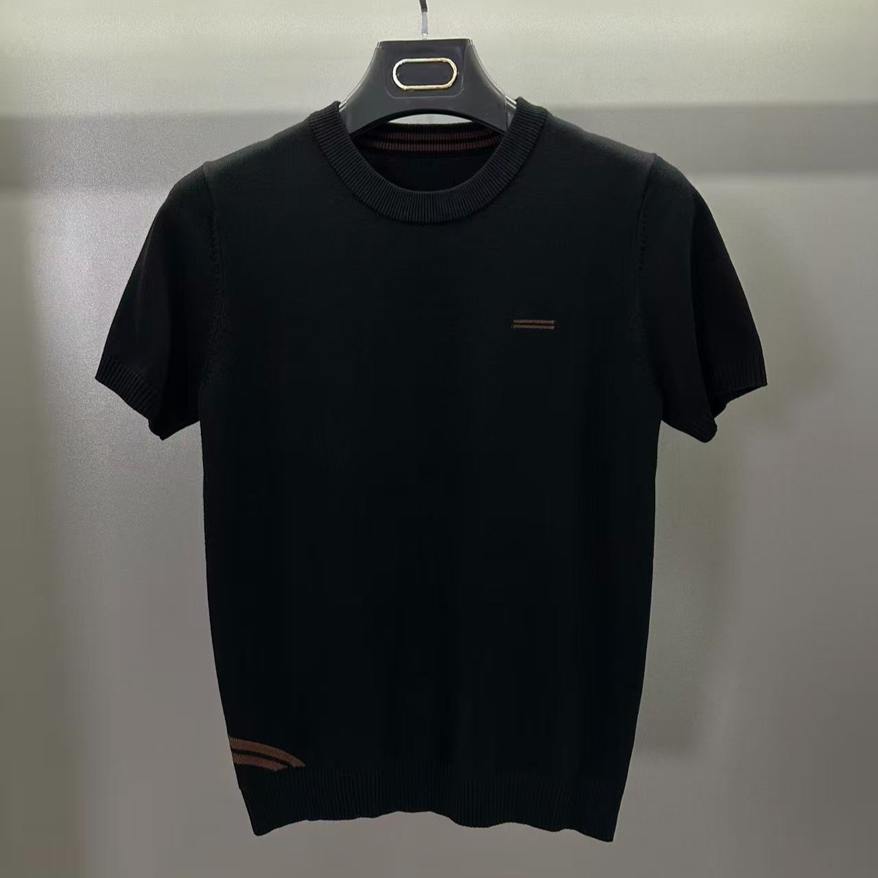 冬季新款针织衫商务刺绣圆领修身男士打底针织短袖2390