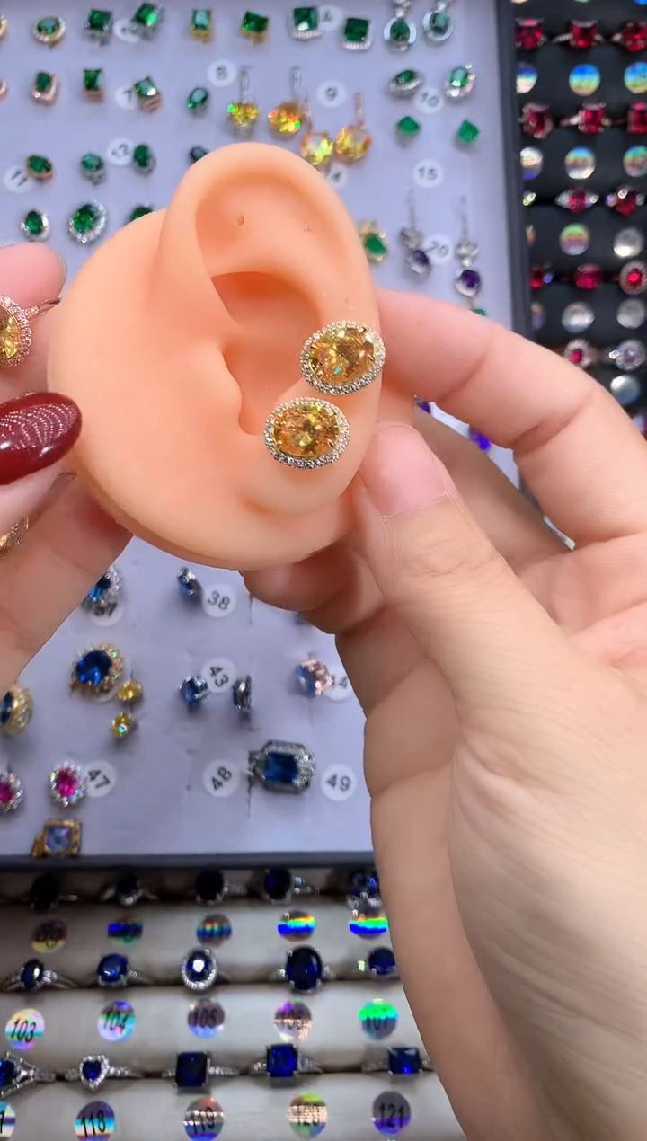 【闪购商品】水晶耳饰银S925镶嵌金色高温优化/合成处理