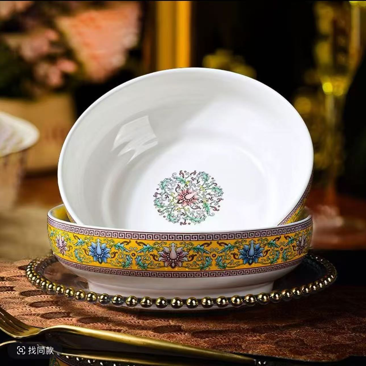 【西藏包邮】8英寸珐琅彩陶瓷大面碗汤碗2只装釉下彩大号家用陶瓷碗