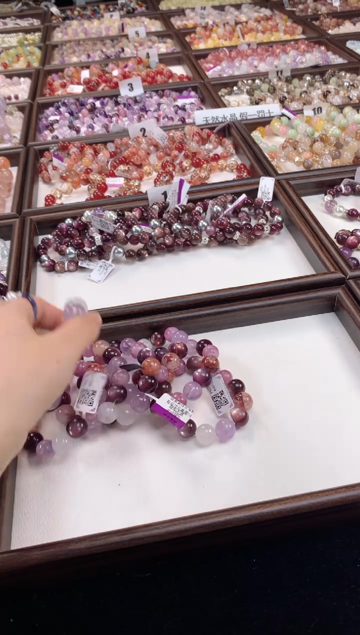 未镶嵌手链水晶玻紫紫锂云母粉祖母胶花单圈