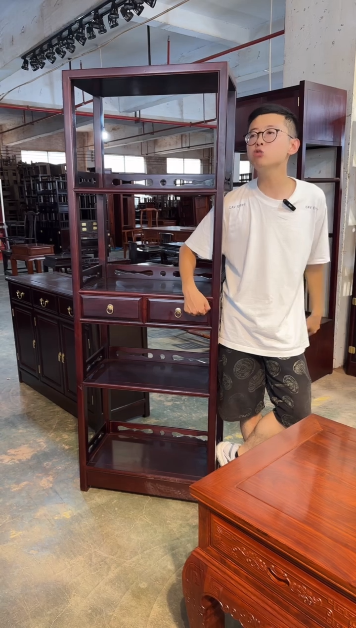 黑酸枝木类成套家具抽屉书柜