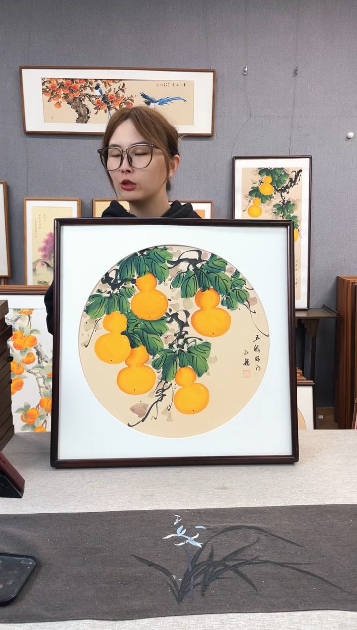 【闪购商品】国画孙颖-纯手绘带框作品-52*52-葫芦