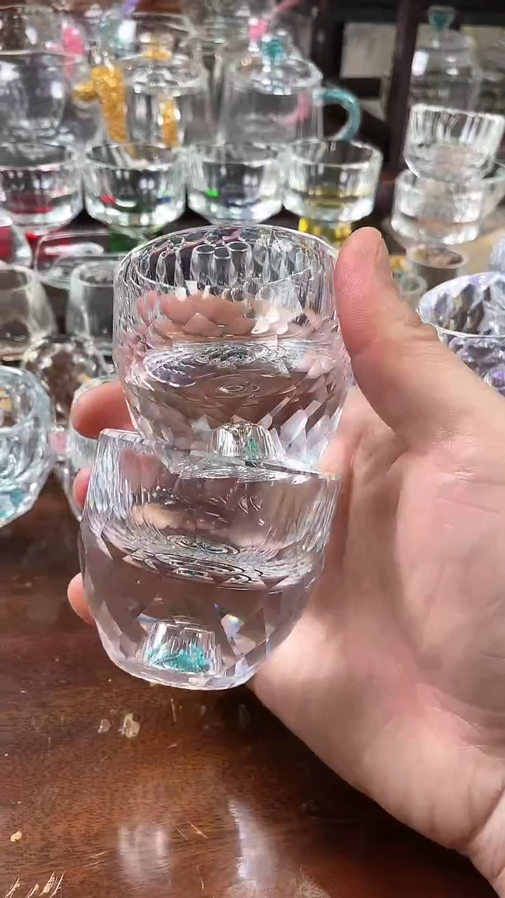 【闪购商品】玺宴新款水晶大多面茶碗绿松石2个装