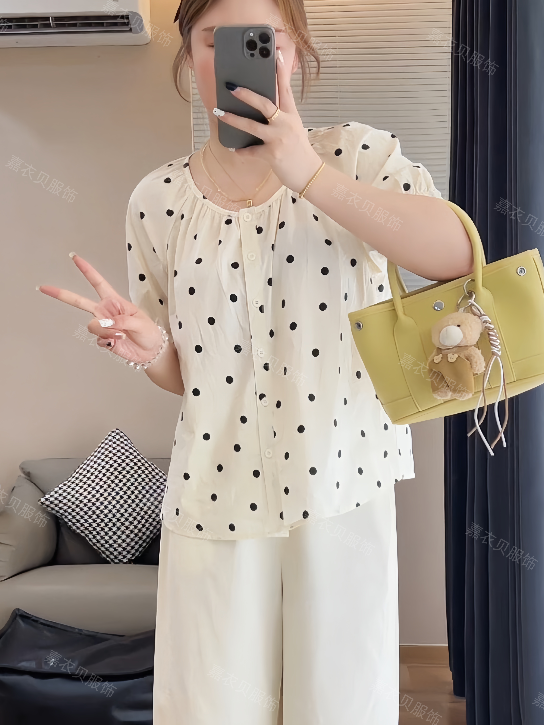  夏装新款时尚甜美波点泡泡袖显瘦遮肉小衫上衣/3