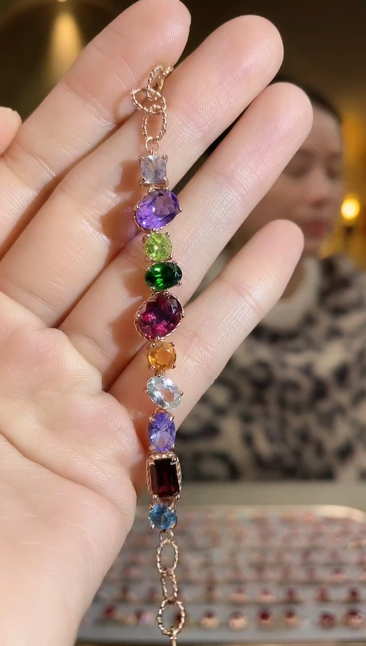 银S925镶嵌透辉石手链多宝手链