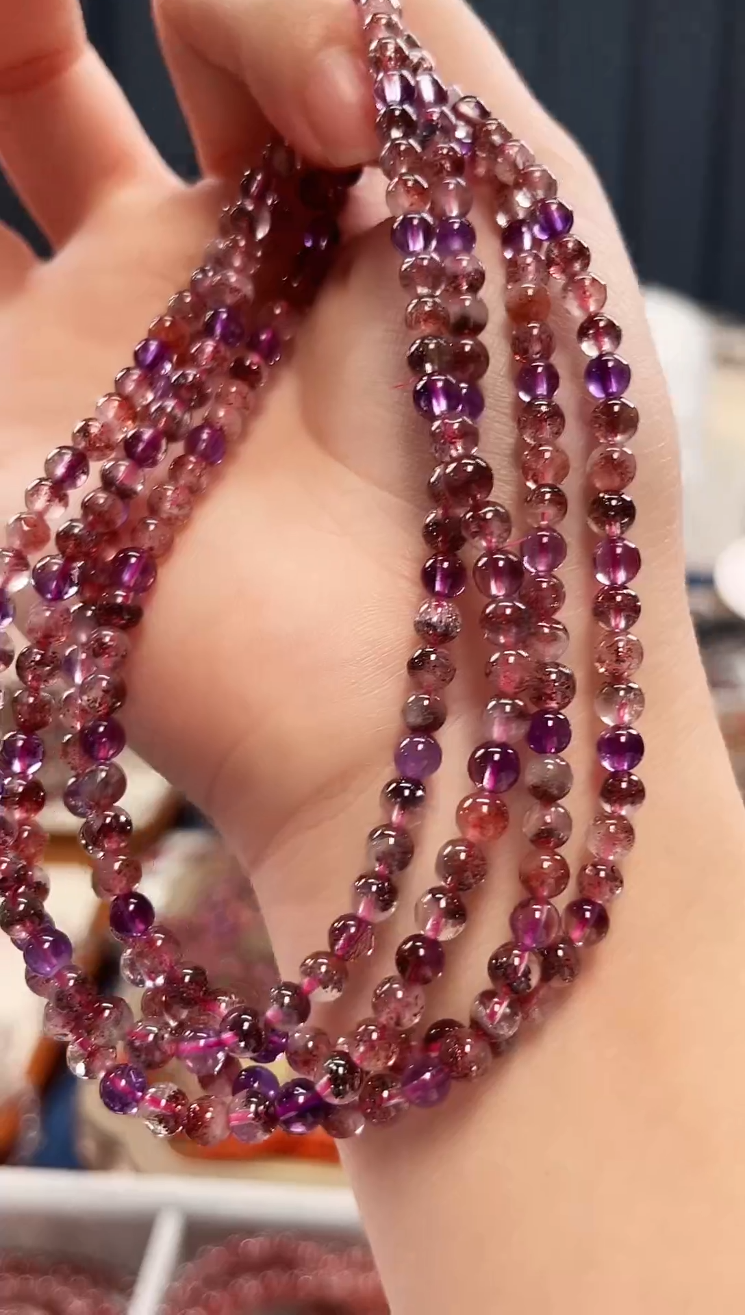 未镶嵌手串水晶金草莓超七三圈手串4mm【多样性发一】