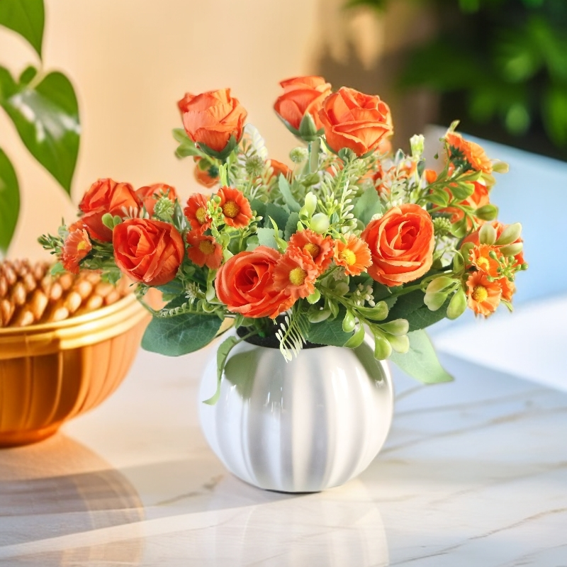 玫瑰情人玫假花仿真花摆设客厅餐桌花艺摆件家居装饰花束绢花盆栽