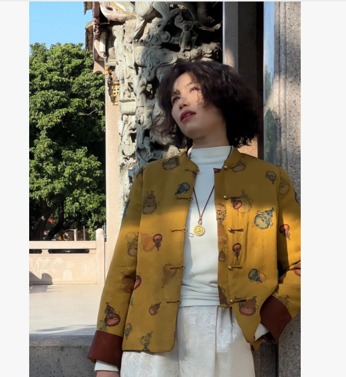 【深圳罗依】原创真丝棉衣女桑蚕丝红云纱彩色葫芦宽松立领长袖棉服