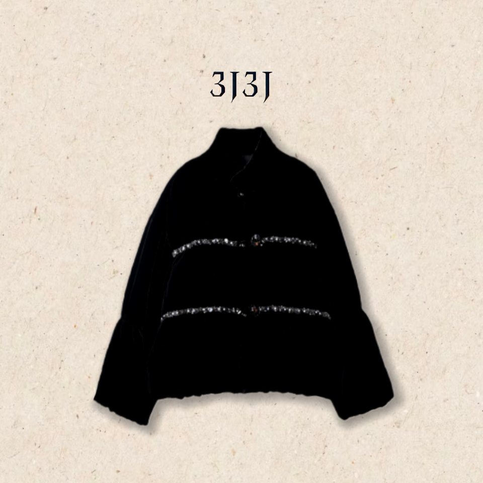 【小泡芙】真丝丝绒钉珠立领减龄复古鹅绒冬季羽绒服A051337