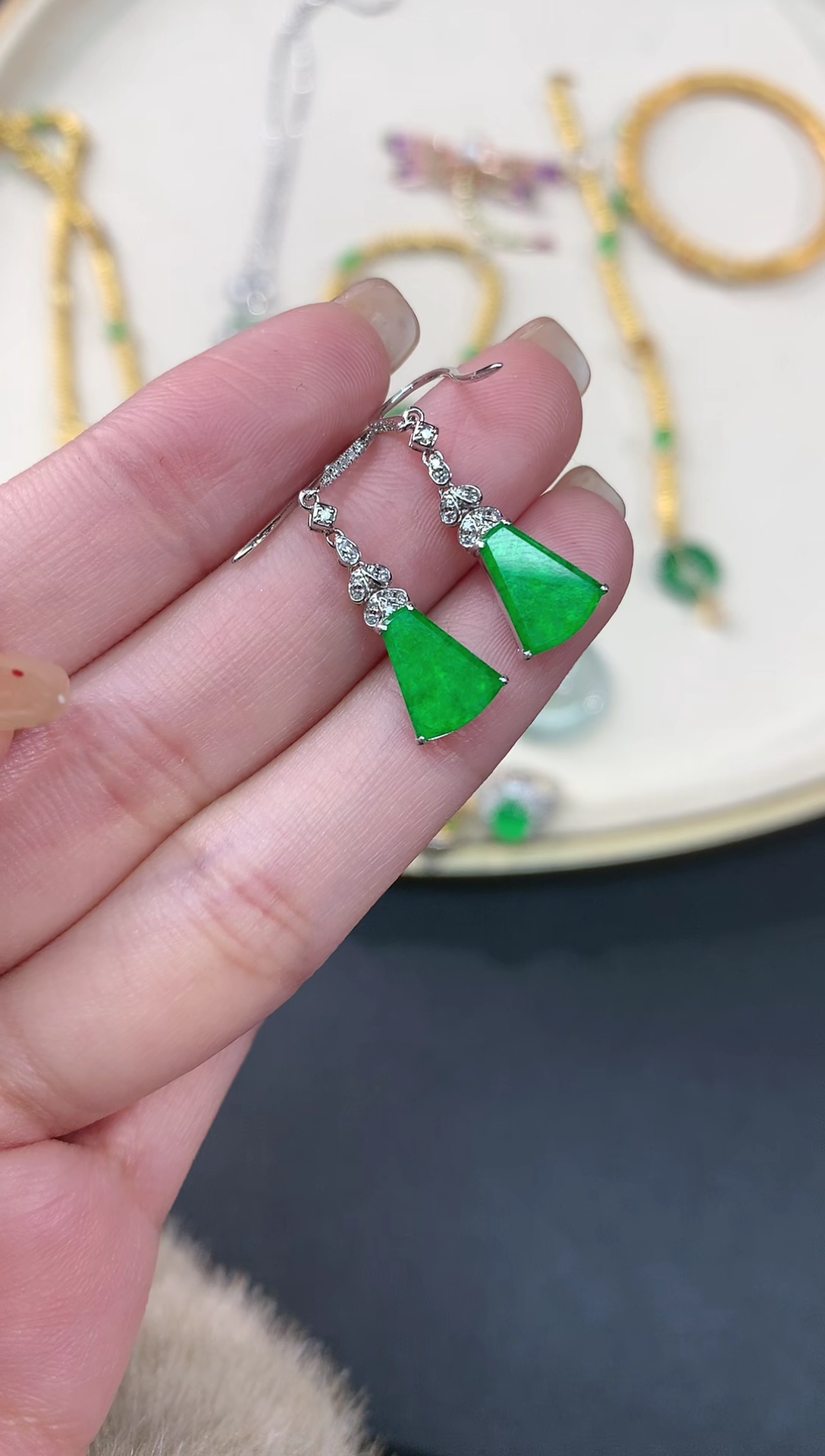 【闪购商品】翡翠耳饰18K金镶嵌耳饰A304|6980