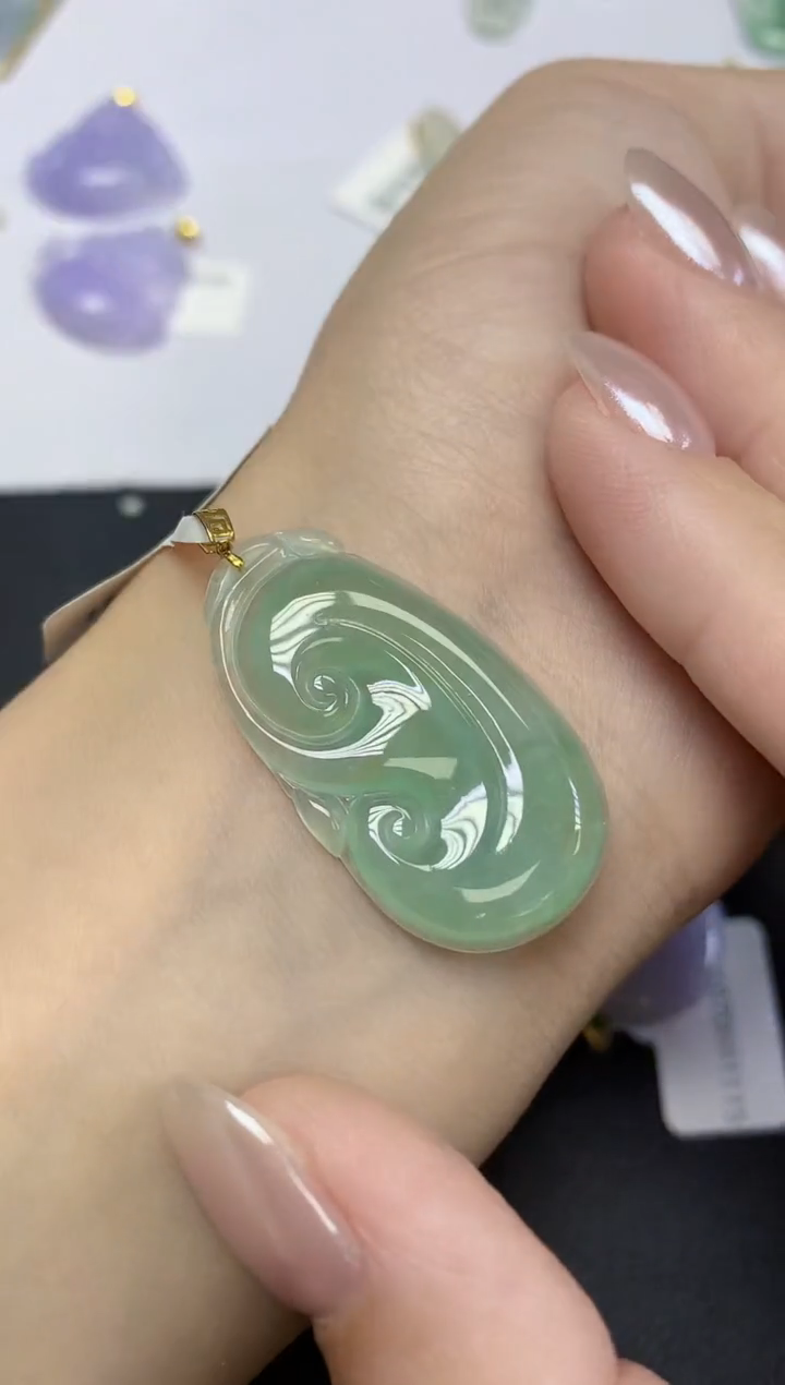 翡翠18K金镶嵌颈饰天然缅甸翡翠A货百元以上9元证书费自理