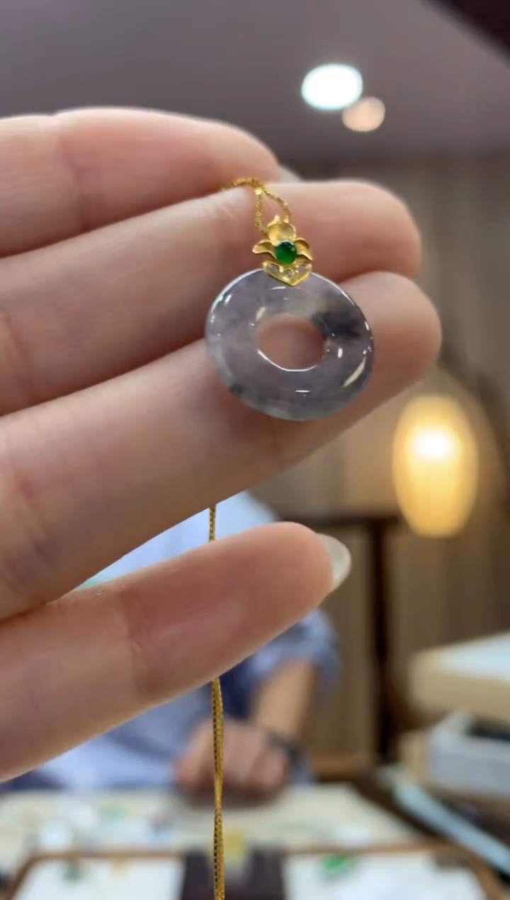 翡翠18K金镶嵌吊坠(不含链)甜甜圈