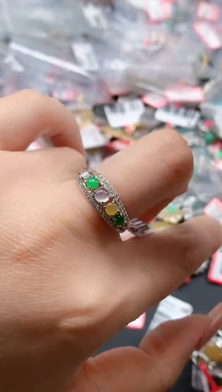 银S925镶嵌戒指翡翠天然A货缅甸翡翠
