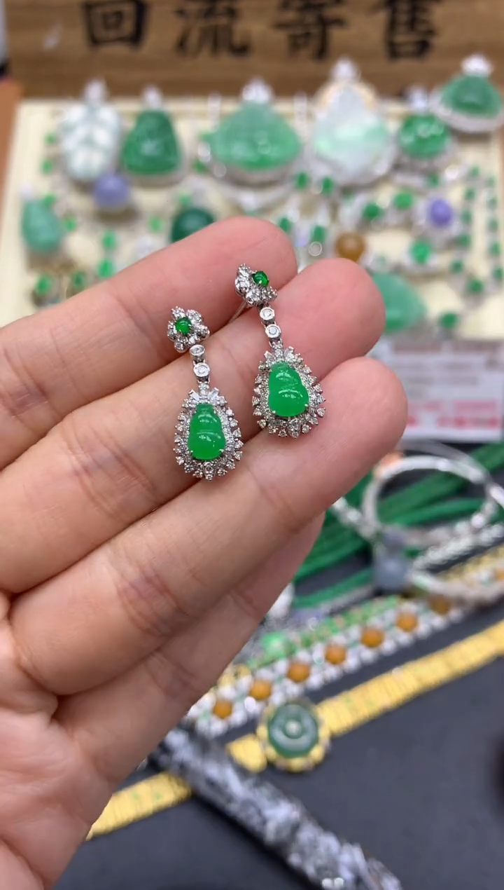 【闪购商品】翡翠耳饰18K金镶嵌358-中国好珍宝