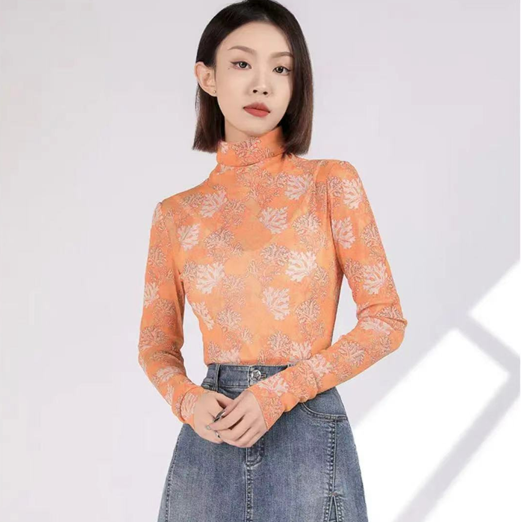 哥弟高领百搭造型衫长袖运动时尚复古国风修身印花打底1300237