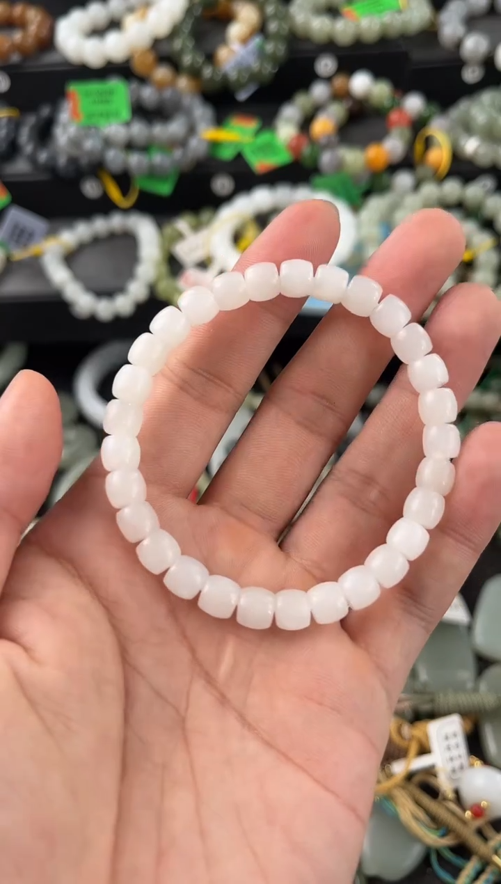 【闪购商品】和田玉手串未镶嵌且末天泰白玉直切手串卡7微色差